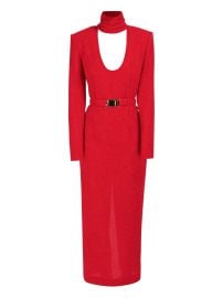 Rowen Rose draped-collar Belted Dress Red at Farfetch